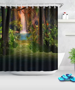 Tropical Jungle Flowers and Grass Waterfall Shower Curtain for a Lush Bath Decor