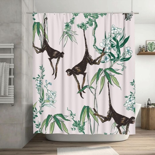 Tropical Monkeys Shower Curtain: Oriental Pattern for Your Bathroom