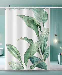 Tropical Plant Shower Curtain with Green Leaves for Bathroom Decor 