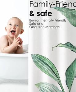 Tropical Plant Shower Curtain with Green Leaves for Bathroom Decor