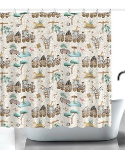 Tropical Safari Jungle Kids Shower Curtain for Cute Animal Bathroom Decor