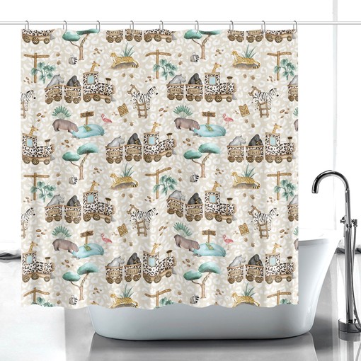 Tropical Safari Jungle Kids Shower Curtain for Cute Animal Bathroom Decor