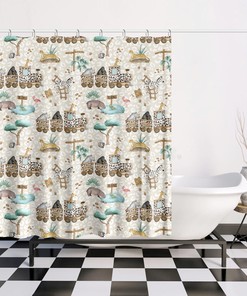 Tropical Safari Jungle Kids Shower Curtain for Cute Animal Bathroom Decor