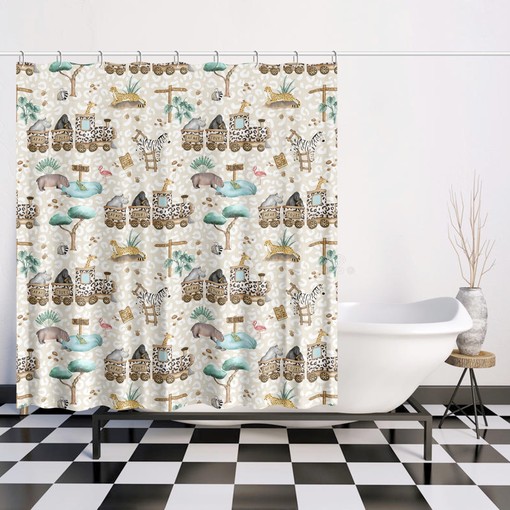 Tropical Safari Jungle Kids Shower Curtain for Cute Animal Bathroom Decor