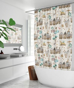 Tropical Safari Jungle Kids Shower Curtain for Cute Animal Bathroom Decor