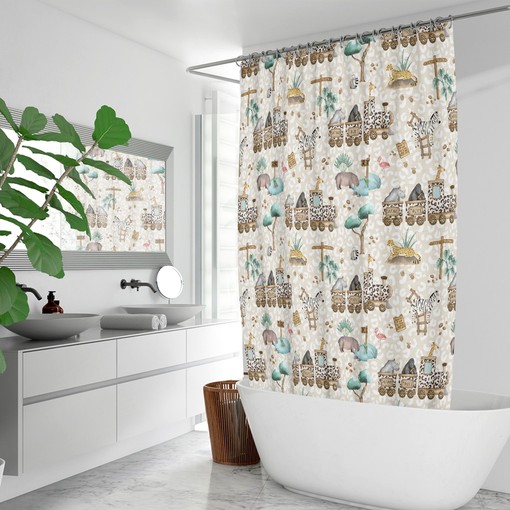 Tropical Safari Jungle Kids Shower Curtain for Cute Animal Bathroom Decor