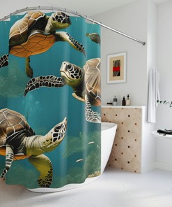 Tropical Sea Turtle Shower Curtain for Beach Themed Bathroom Decor