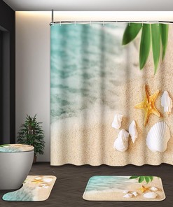 Tropical Seashell Shower Curtain with Ocean Starfish Design