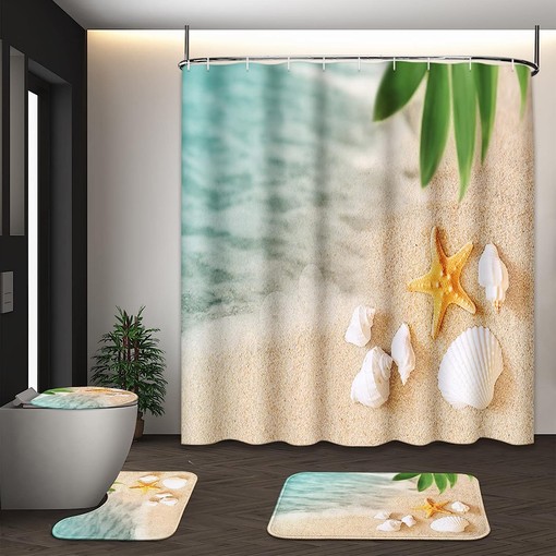 Tropical Seashell Shower Curtain with Ocean Starfish Design
