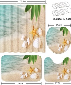 Tropical Seashell Shower Curtain with Ocean Starfish Design