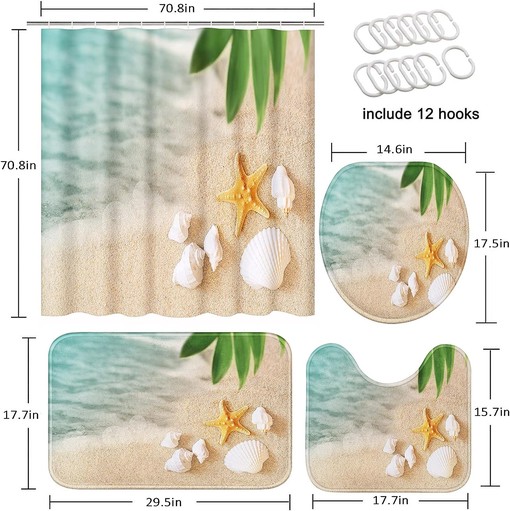 Tropical Seashell Shower Curtain with Ocean Starfish Design