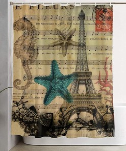 Tropical Shower Curtain - Seahorse, Seashells, Paris Eiffel Tower - Waterproof Shower Curtain for Bathroom Decor