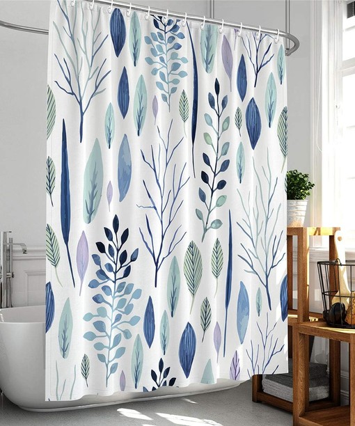Tropical Shower Curtain with Floral and Leaf Design by Wtisan