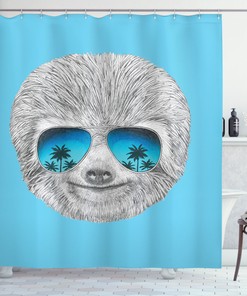 Tropical Sloth Shower Curtain with Hipster Hawaiian Print, Bathroom Decor