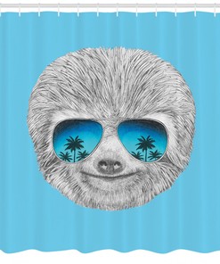 Tropical Sloth Shower Curtain with Hipster Hawaiian Print, Bathroom Decor