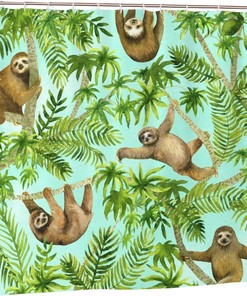 Tropical Summer Cute Sloths Shower Curtain for Your Bathtub