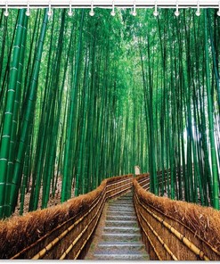 Tropical Wildlife Bridge Over Tree Bamboos Shower Curtain for Bathroom Decor, Home Decor Style