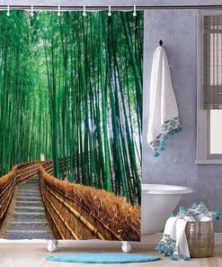 Tropical Wildlife Bridge Over Tree Bamboos Shower Curtain for Bathroom Decor, Home Decor Style