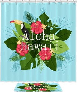 Tucan with Hawaii Aloha Shower Curtain, Hawaiian Themes Bathroom Curtain
