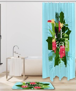 Tucan with Hawaii Aloha Shower Curtain, Hawaiian Themes Bathroom Curtain