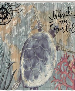 Turtle Ocean Animal Sea Shower Curtain for Nautical Bathroom Decor, Housewarming Gift