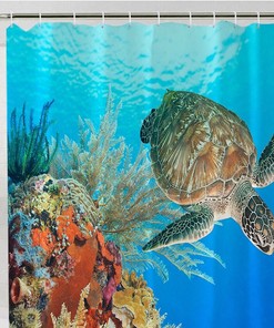 Turtle Ocean Shower Curtain - Blue Bathroom Decor - Marine and Nautical Theme Bath Curtain - Home Gift