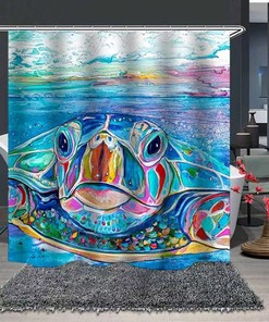 Turtle Shower Curtain - Ocean Animal Bathroom Decor - Waterproof Fabric Bath Curtain - Home Accessory