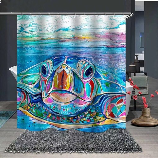 Turtle Shower Curtain - Ocean Animal Bathroom Decor - Waterproof Fabric Bath Curtain - Home Accessory