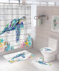 Turtle Wood Grain Shower Curtain for Beach Themed Bathroom Decor
