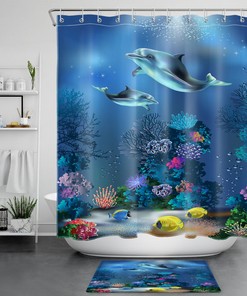 Under the Sea Dolphin Coral Shower Curtain for Tropical Bathroom Decor