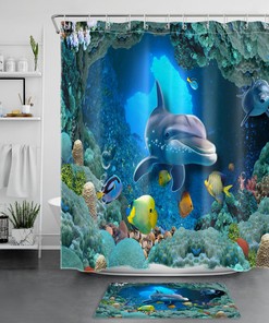 Under the Sea Ocean Dolphin Shower Curtain for Bathroom Accessories