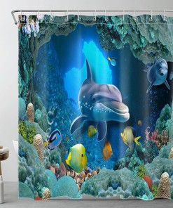 Under the Sea Ocean Dolphin Shower Curtain for Bathroom Accessories