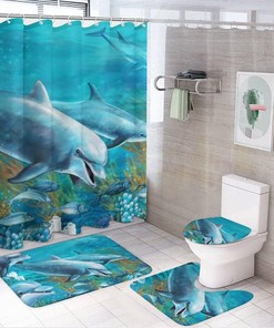 Undersea Dolphin Shower Curtain for Bathroom, Home Decor