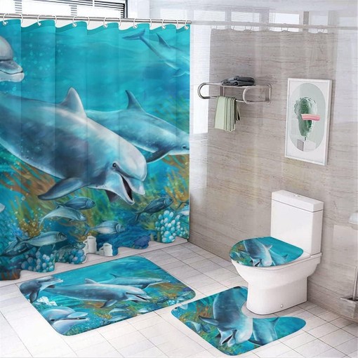 Undersea Dolphin Shower Curtain for Bathroom, Home Decor