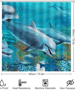 Undersea Dolphin Shower Curtain for Bathroom, Home Decor
