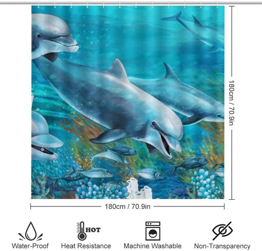 Undersea Dolphin Shower Curtain for Bathroom, Home Decor
