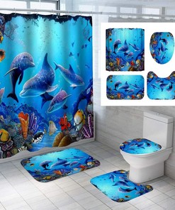 Underwater Dolphin Shower Curtain Waterproof Fabric Bathroom Decor