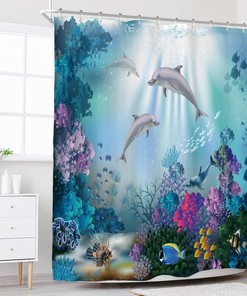 Underwater Dolphin Shower Curtain with Tropical Fish and Coral Reefs for Ocean Lovers - Bathroom Decor