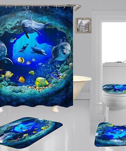 Underwater Dolphin Shower Curtain with Tropical Fish and Coral Reefs for a Marine-themed Bathroom Decor - Home Decor