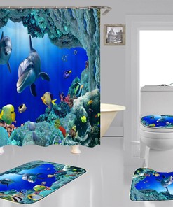 Underwater Dolphin Shower Curtain with Tropical Fish and Coral Reefs for a Marine-themed Bathroom Decor - Home Decor