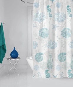 Underwater Marine Bathroom Decor Coastal Shower Curtain with Sea Horse and Starfish Print for Nautical Bathroom Decor