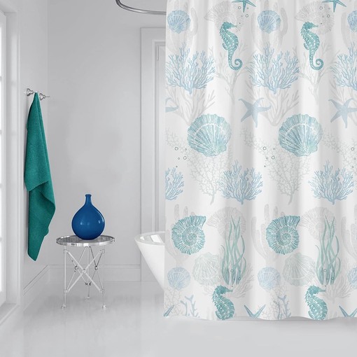 Underwater Marine Bathroom Decor Coastal Shower Curtain with Sea Horse and Starfish Print for Nautical Bathroom Decor