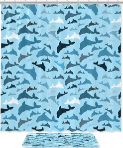Underwater Whales Blue Dolphins Shower Curtain for Marine Vibes