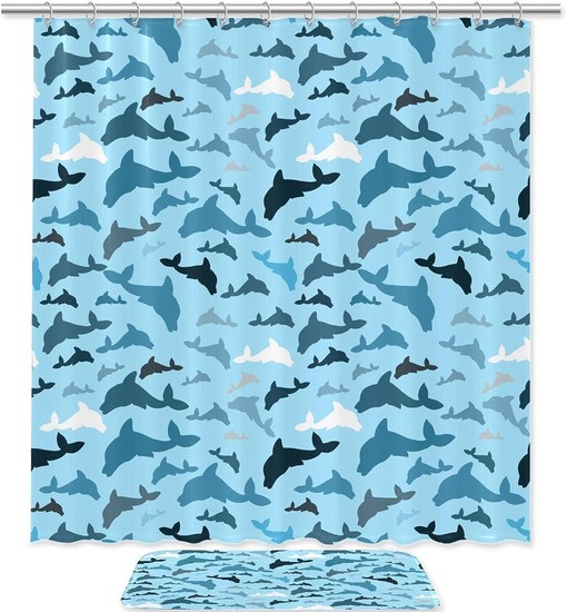 Underwater Whales Blue Dolphins Shower Curtain for Marine Vibes