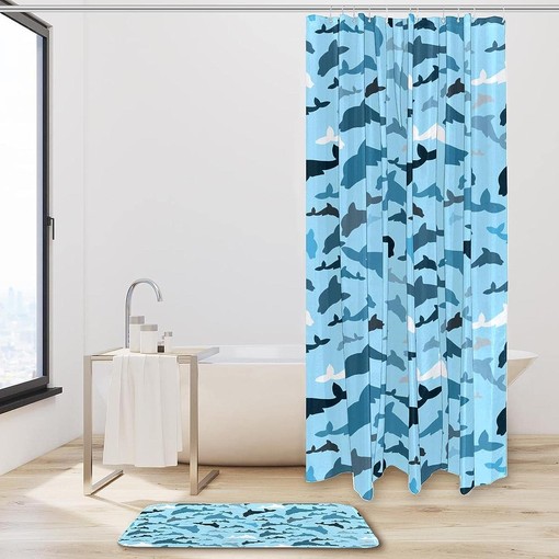 Underwater Whales Blue Dolphins Shower Curtain for Marine Vibes