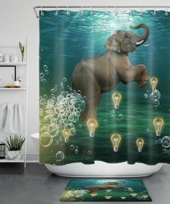 Underwater World Elephant Shower Curtain with Wild Animal Print - Unique Bathroom Decor