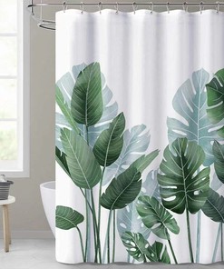 Unique Jungle and Green Banana Leaves Watercolor Shower Curtain, Polyester Fabric for Cute Bathroom Decor