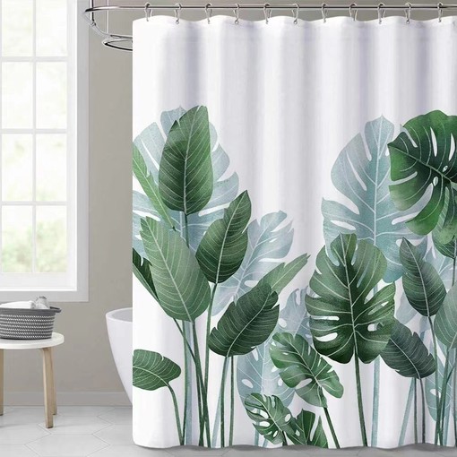 Unique Jungle and Green Banana Leaves Watercolor Shower Curtain, Polyester Fabric for Cute Bathroom Decor