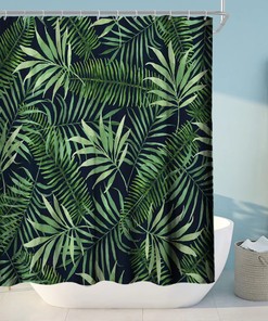 Unique Jungle and Green Banana Leaves Watercolor Shower Curtain, Polyester Fabric for Cute Bathroom Decor
