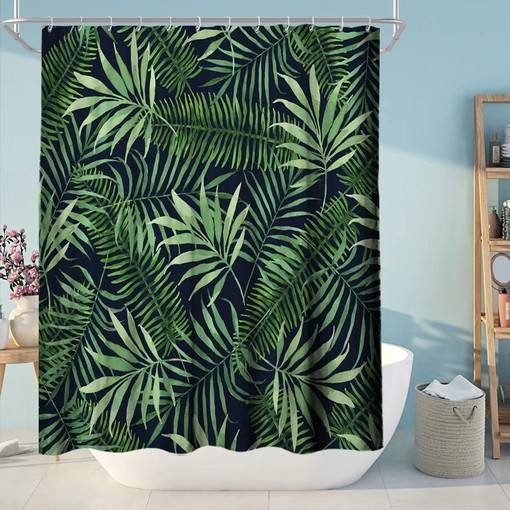 Unique Jungle and Green Banana Leaves Watercolor Shower Curtain, Polyester Fabric for Cute Bathroom Decor